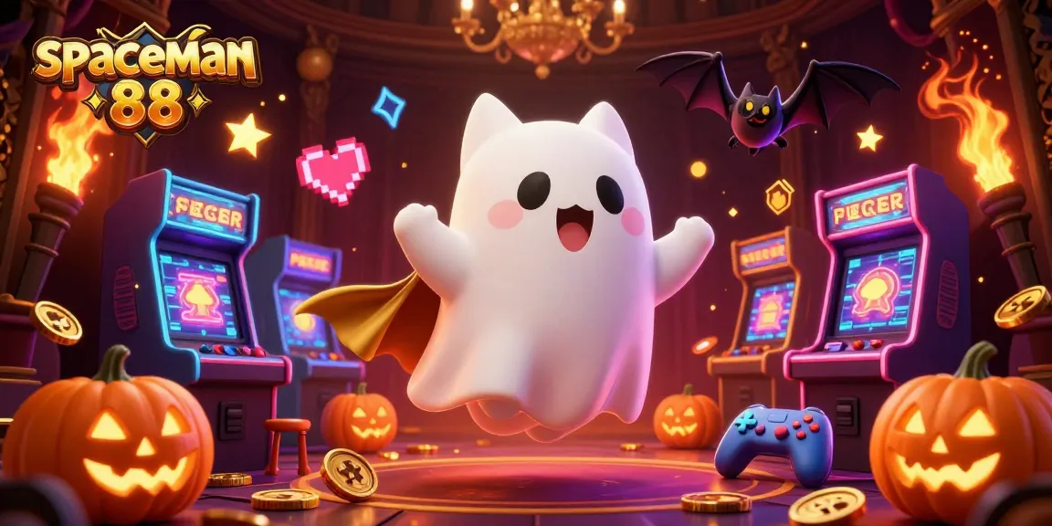 Engage with spaceman 88 as a ghost cat explores a vivid haunted casino environment packed with gaming excitement.