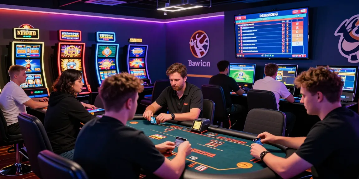 Engaged players at credit card casinos UK, immersed in vibrant gaming activities with credit cards for deposits.