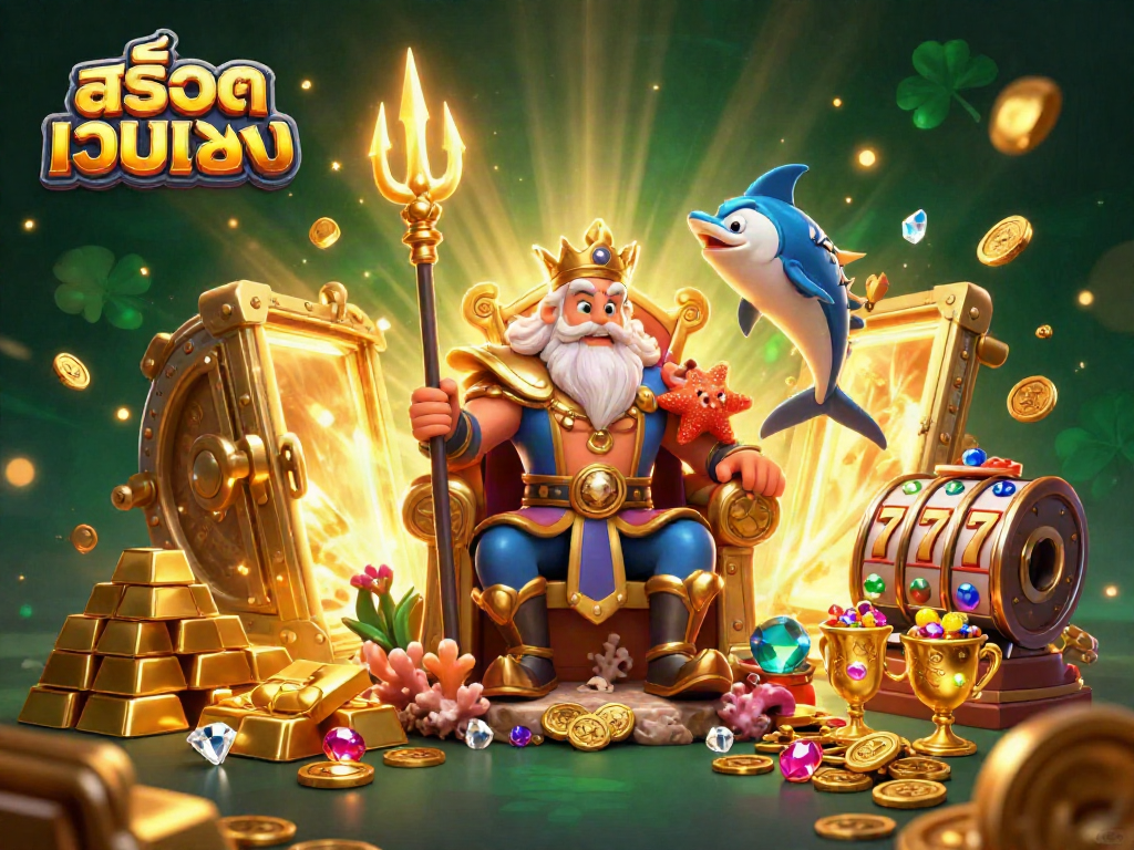 Play สล็อตเว็บตรง with exciting visuals of Neptune and treasure in this stunning illustration