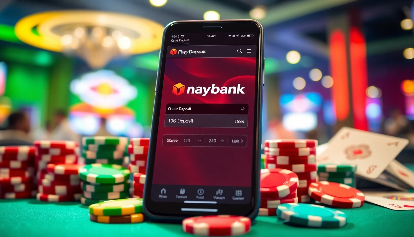 Engage with Maybank online casino deposit interface amidst vibrant gaming elements.