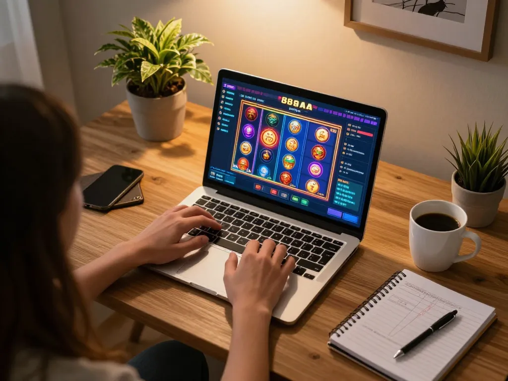 Engaging session at home featuring gameplay on 88aa games platform with vibrant slot machines.