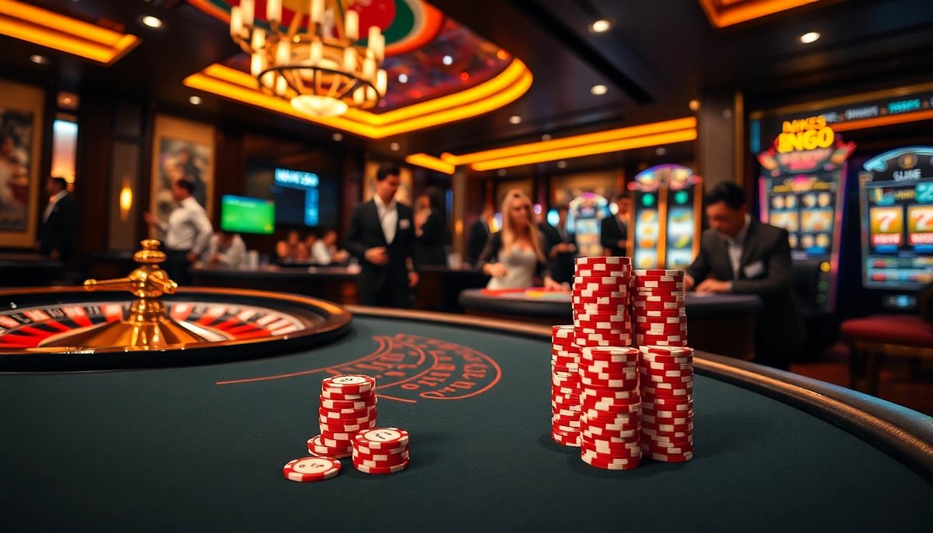 Strategic player placing bets with NK88 love poker chips and cards on luxurious casino table