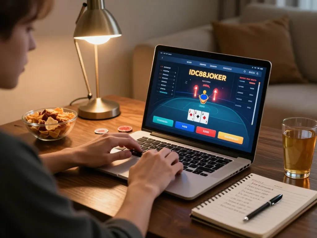 Engage with IDC88JOKER while enjoying a cozy online poker game setup.