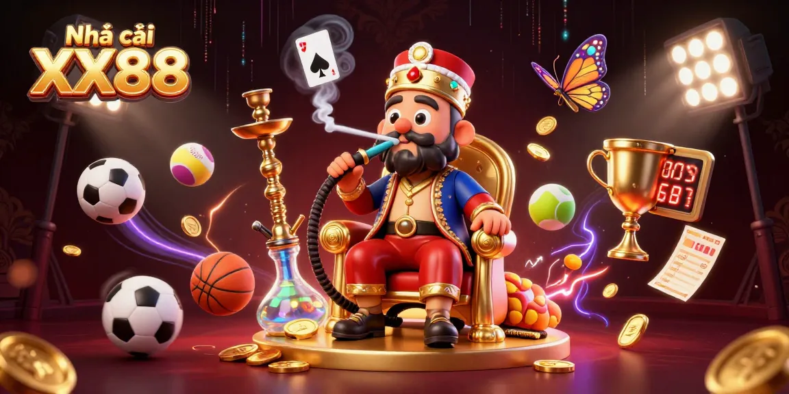 Engage with Nhà cái XX88 at this vibrant casino illustration showcasing dynamic sports betting elements and a colorful atmosphere.