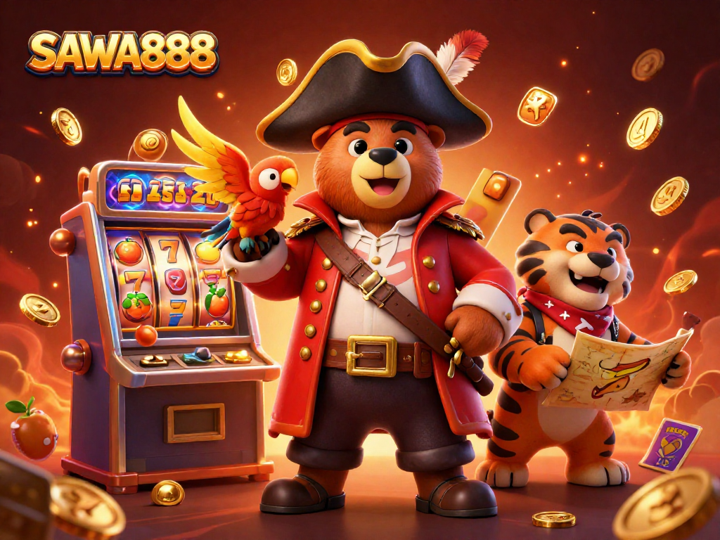SAWA888 offers exciting slots with high RTP, vibrant characters enjoying the thrill of winning.
