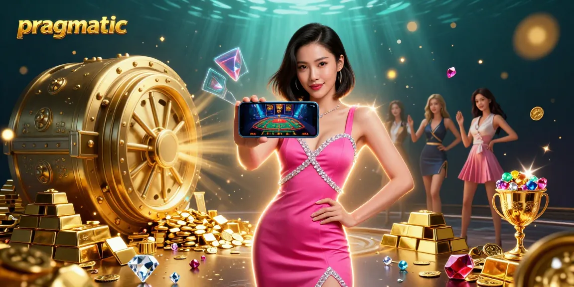 Play pragmatic live dealer games with a stylish Asian gamer, surrounded by golden treasures.