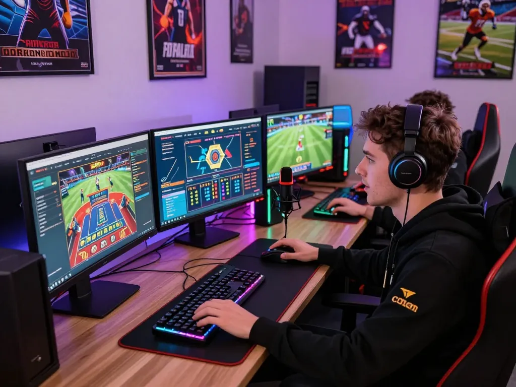 Engaging gamer at a vibrant online gaming setup, exploring trang chủ hm88.com.