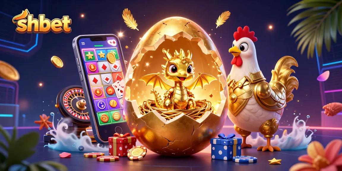Engage with shbet as a sparkling baby dragon emerges from a golden egg amidst casino treasures.