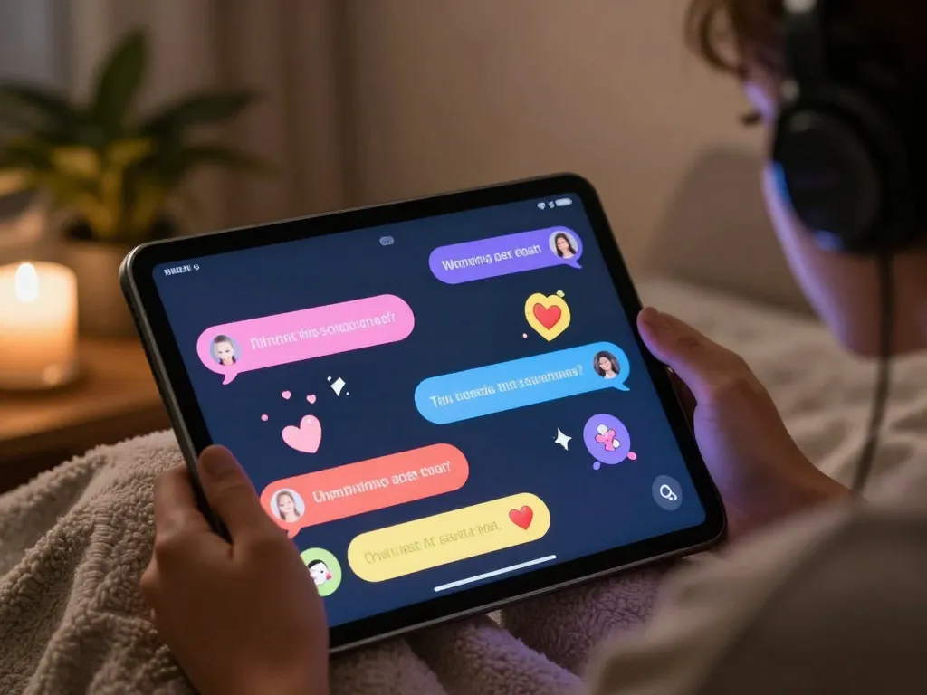 Engaging user in lively ai sex chat on tablet, emphasizing a modern AI interaction experience.