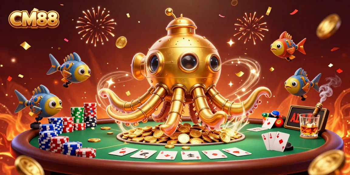 Experience thrilling moments at CM88 with a golden kraken submarine diving into poker action.