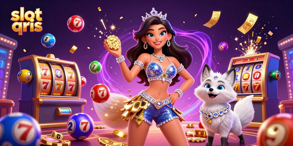 Experience the excitement of slot qris as colorful lottery balls and casino elements fill the scene.