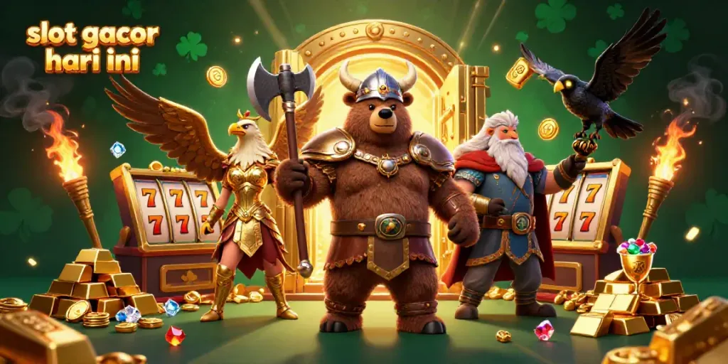 Experience the thrill of slot gacor hari ini with a Viking bear and Valkyrie spinning the reels.