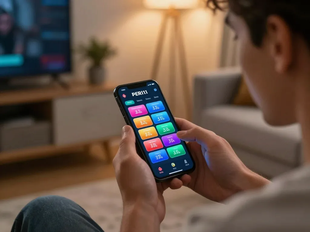 Engaging user placing bets on PERI11 app while exploring online gambling strategies.