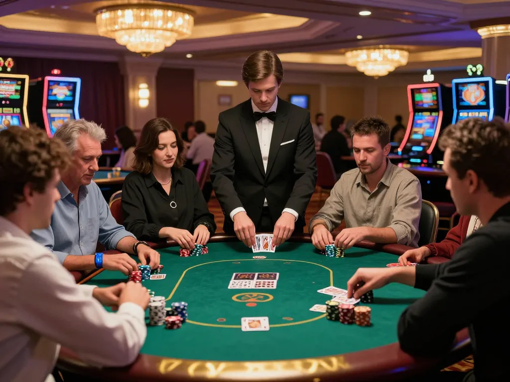 Players enjoying an exciting poker game at UU88AE casino, with vibrant lighting and intense action.
