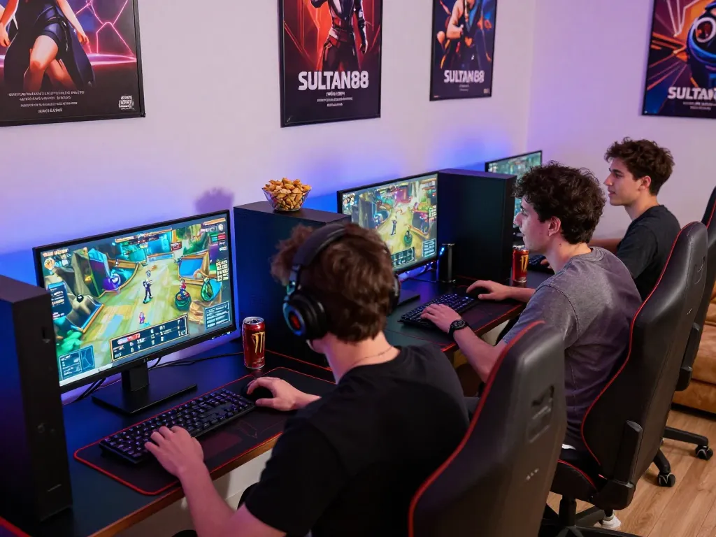 Exciting online gaming scene featuring friends playing sultan88 with immersive atmosphere.
