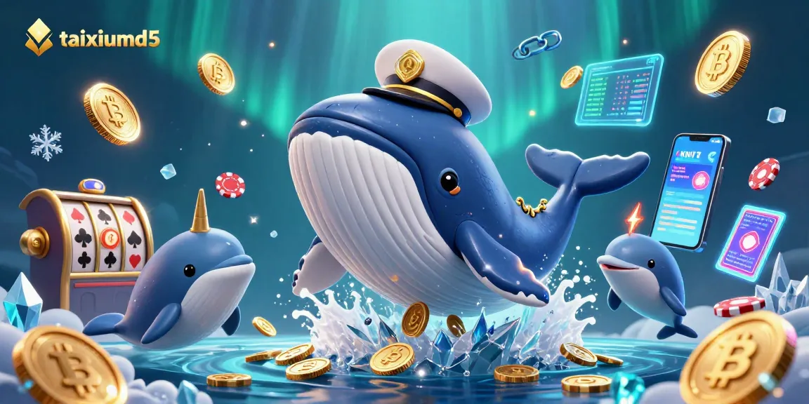 Engage with taixiumd5 gaming action featuring a cartoon whale and poker chips in a vibrant underwater scene.