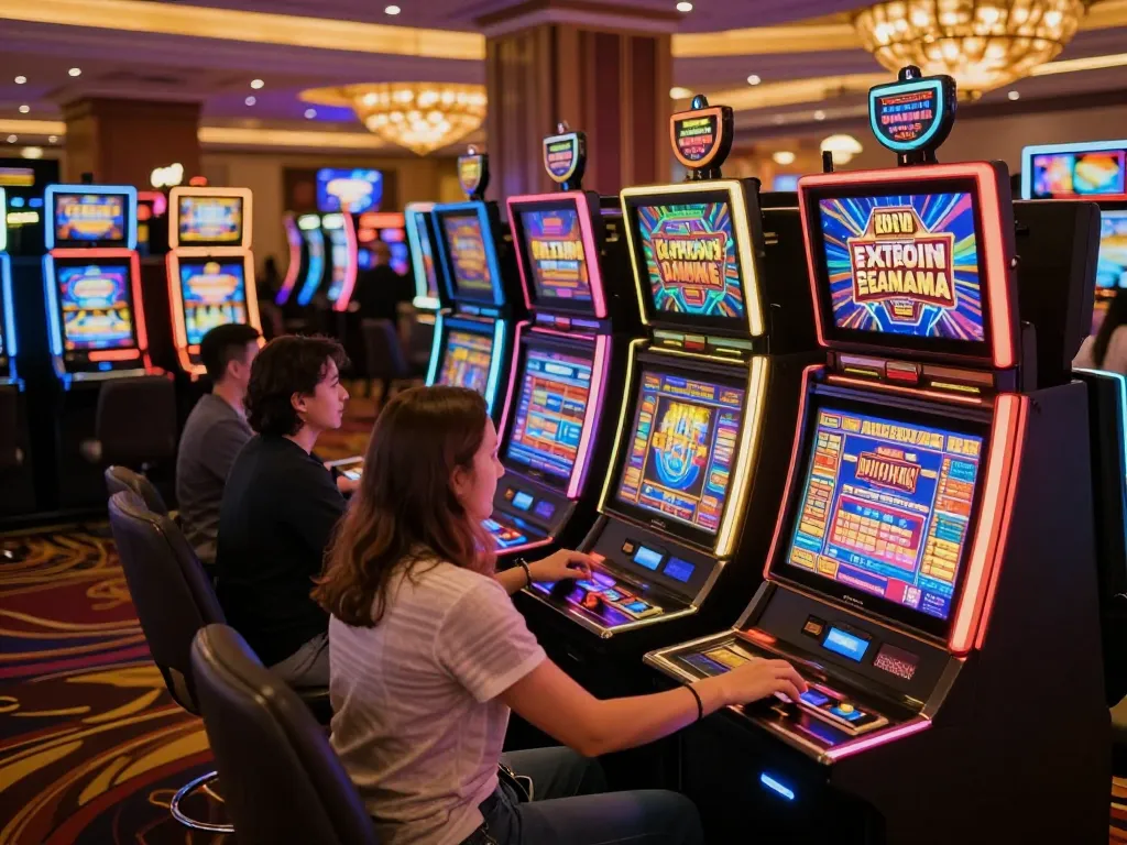 Players enjoying vibrant slot machines in action at trang chủ gg88 casino, showcasing excitement.