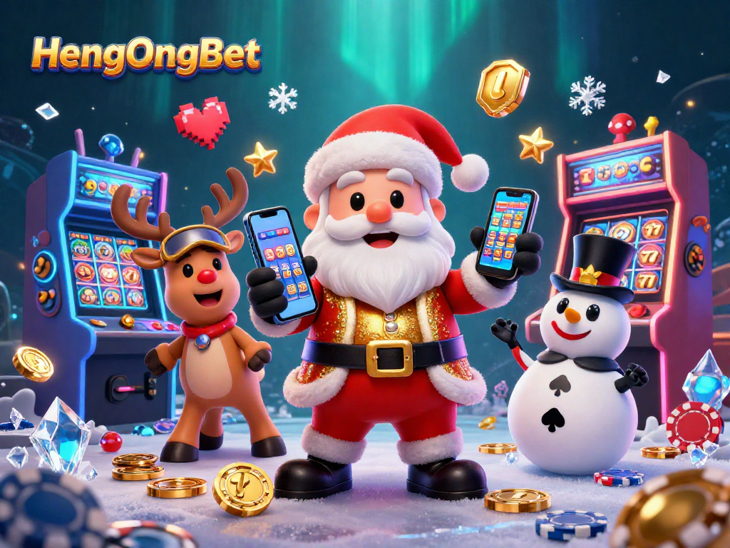 Experience thrilling jackpot slots with HengOngBet in this vibrant 3D casino illustration.