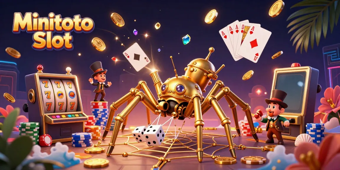 Menang di Minitoto Slot dengan mesin slot yang memikat dan simbol keberuntungan.