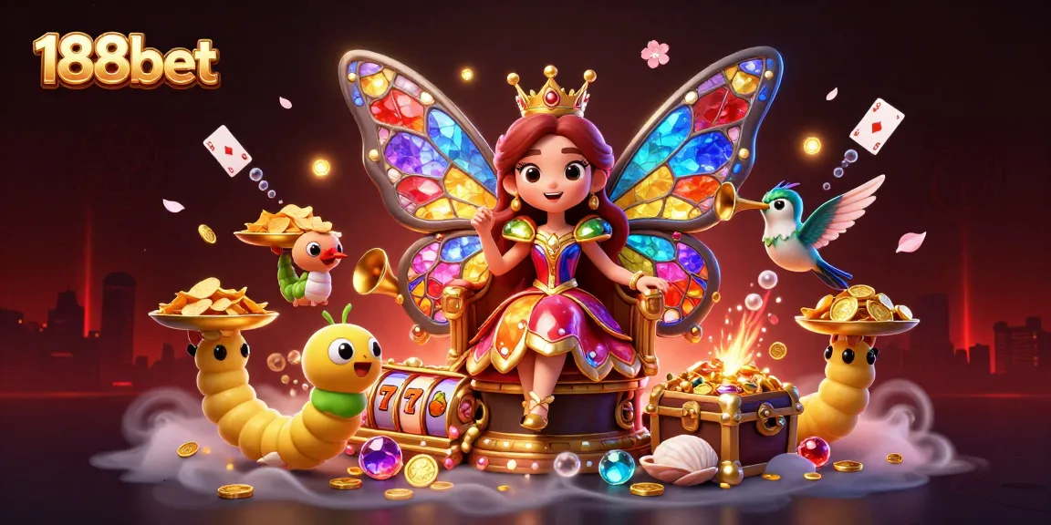 Join the excitement at 188bet with vibrant casino elements and the butterfly queen in 3D art.