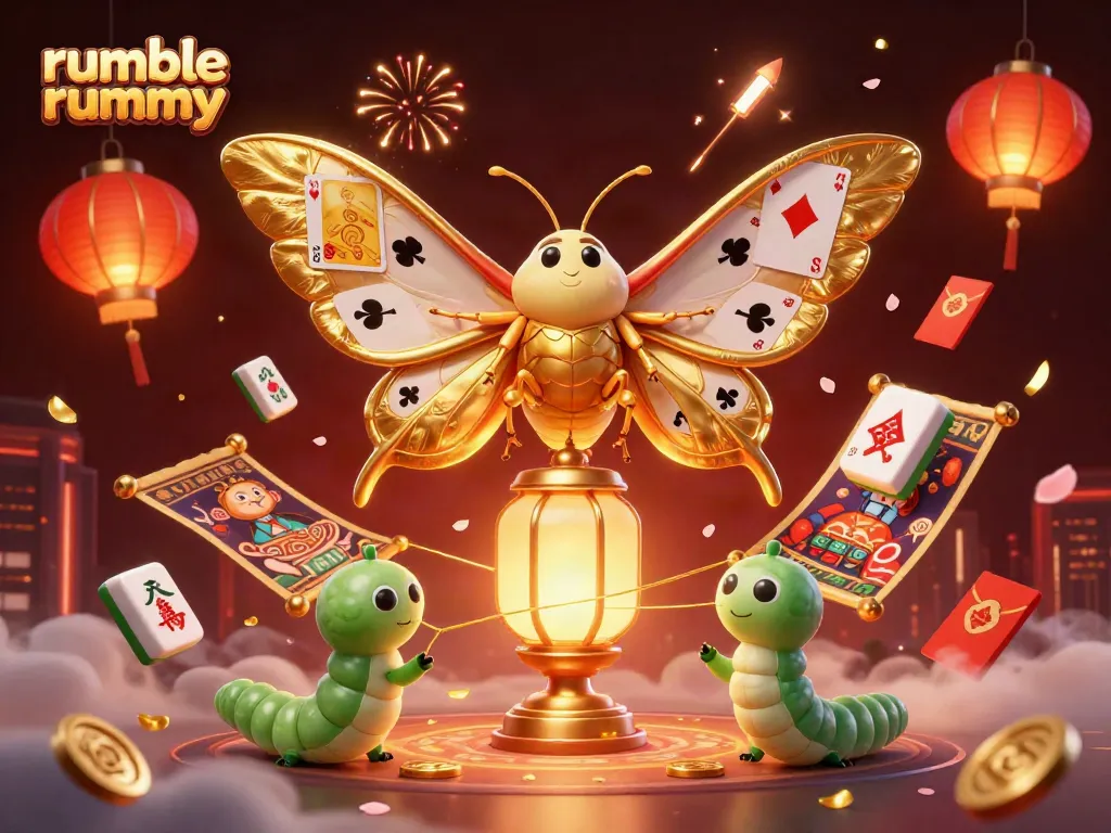 Experience thrilling gameplay with rumble rummy, featuring vibrant casino scenes and dynamic elements in a rich 3D illustration.