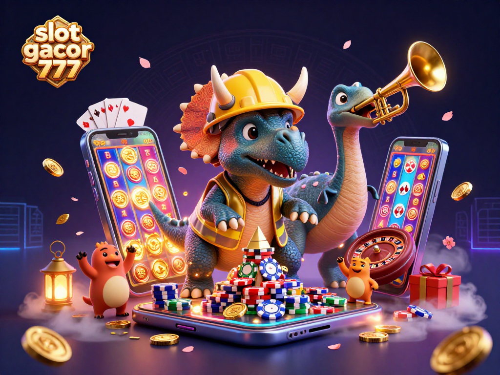 Experience excitement in slot gacor 777 with vibrant 3D illustration of gaming characters celebrating wins.