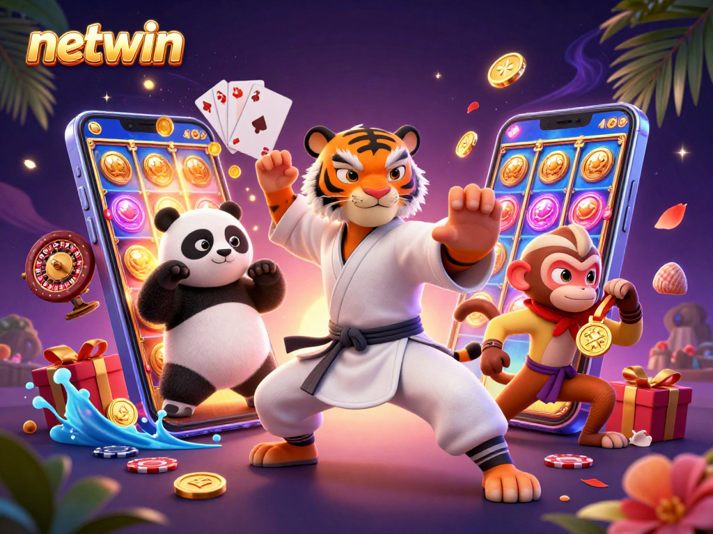 Experience thrilling games at netwin with a kung fu tiger master, panda disciple, and mischievous monkey.
