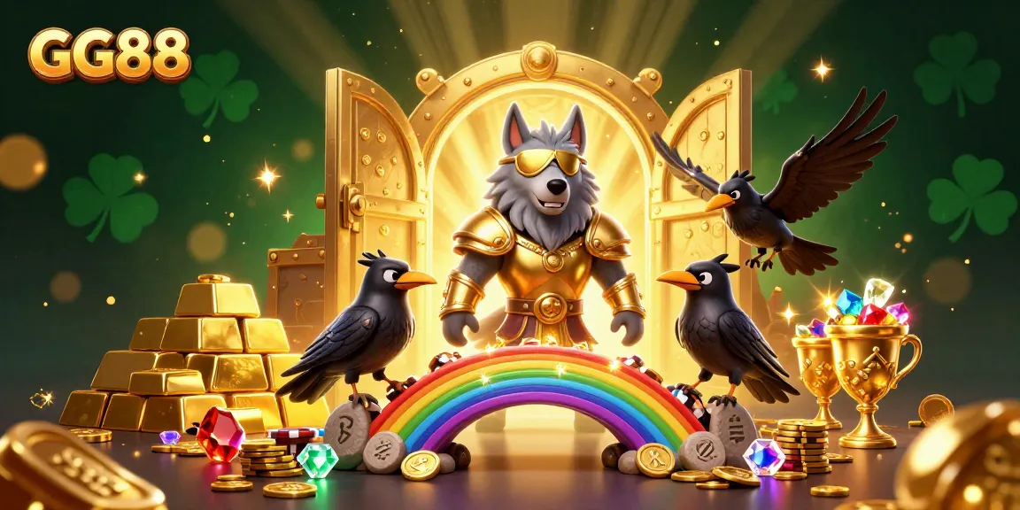 Engage in thrilling casino adventures with GG88 as the Odin wolf and ravens unravel treasures on a casino chip bridge.