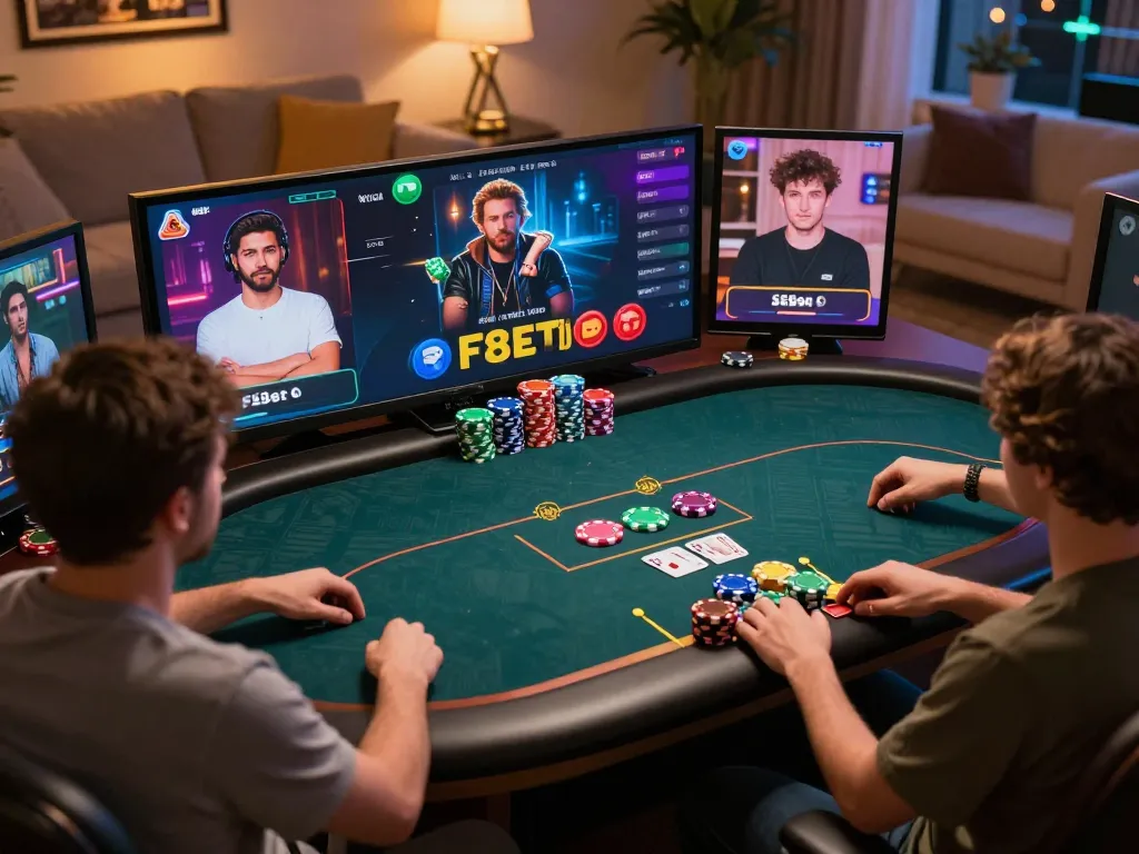 Players enjoying an exciting online poker game on F8bet platform with animated graphics and vibrant colors