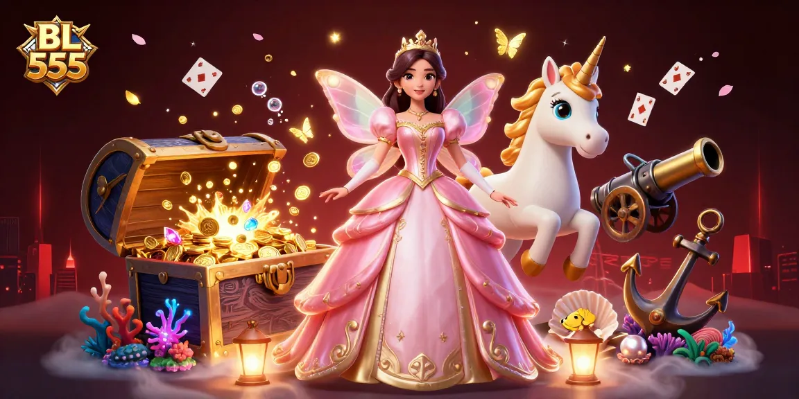 Engage in thrilling gameplay at BL 555 with vibrant illustrations of casino elements and a captivating scene.