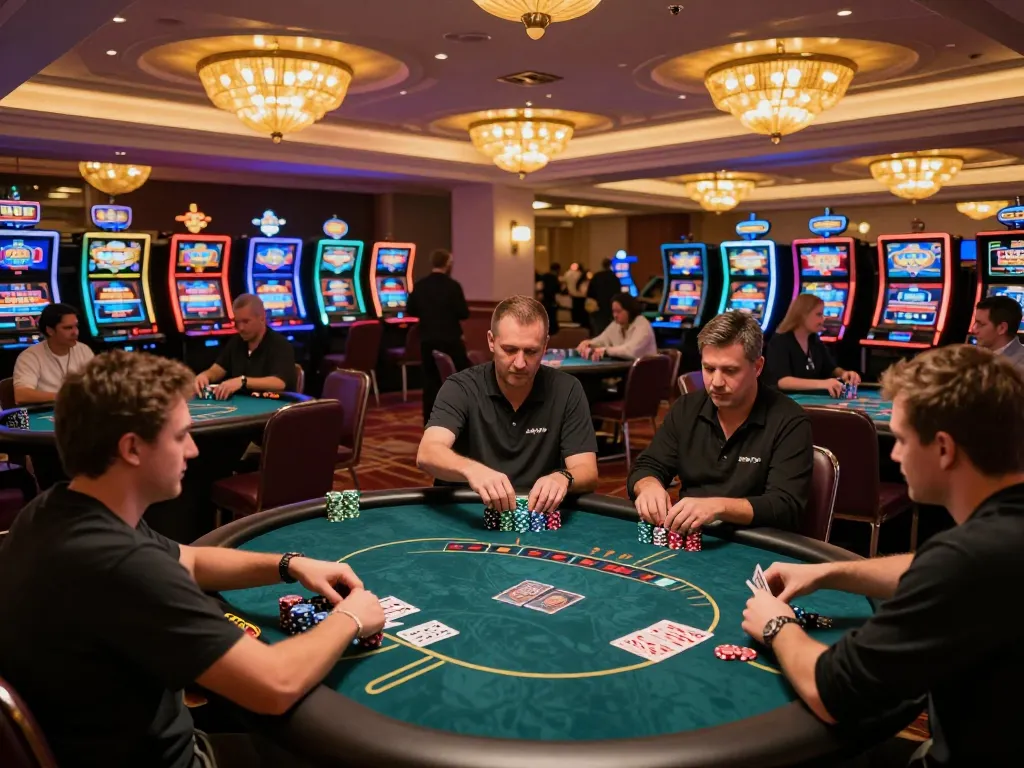 Players engaging in lively poker games at the 789 club casino, showcasing chips and strategy.
