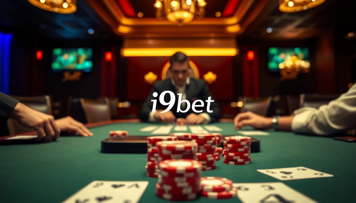 Experience thrilling poker action with i9bet in a luxurious casino setting filled with vibrant colors.