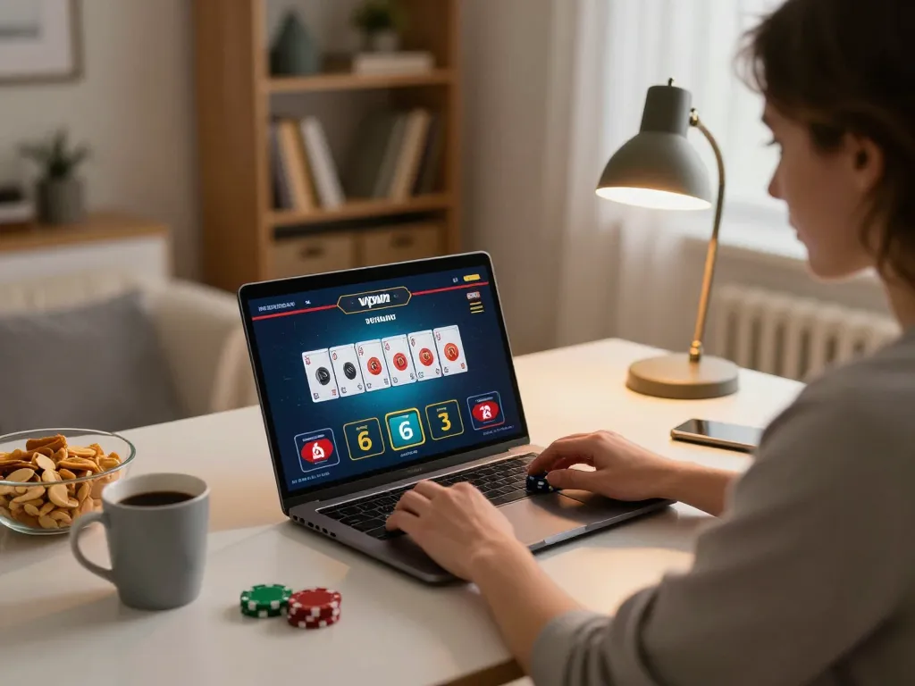 Engaging online poker gameplay on vipwin, showing player and laptop interface