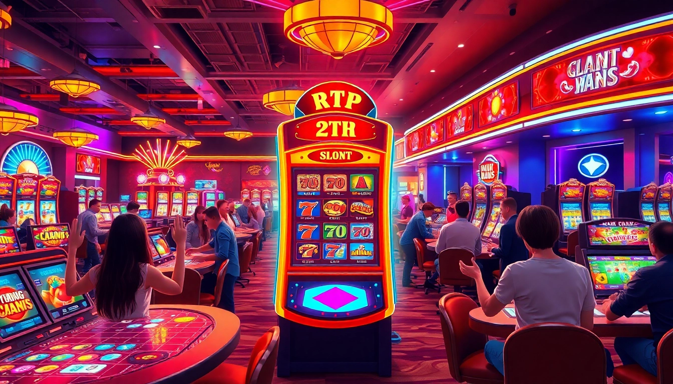 Engaging players enjoying the rtp slot machine in a lively casino atmosphere.