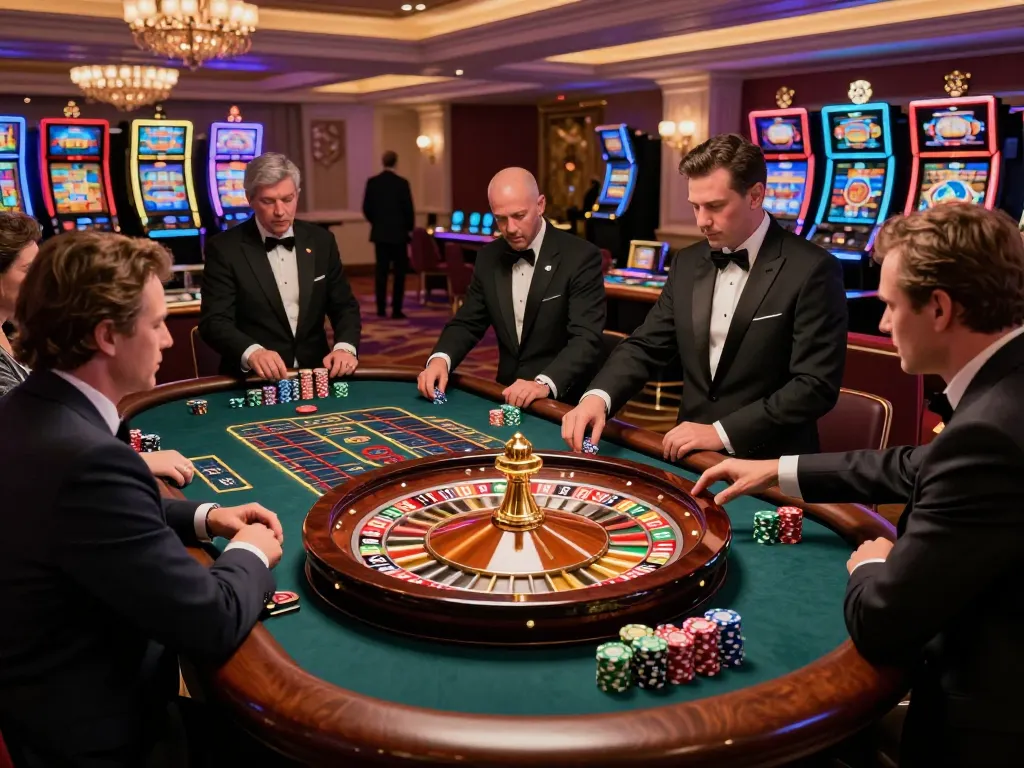 Engaging players at a roulette table in a luxurious casino setting at https://kkwin68.info/ showcasing vibrant gameplay.