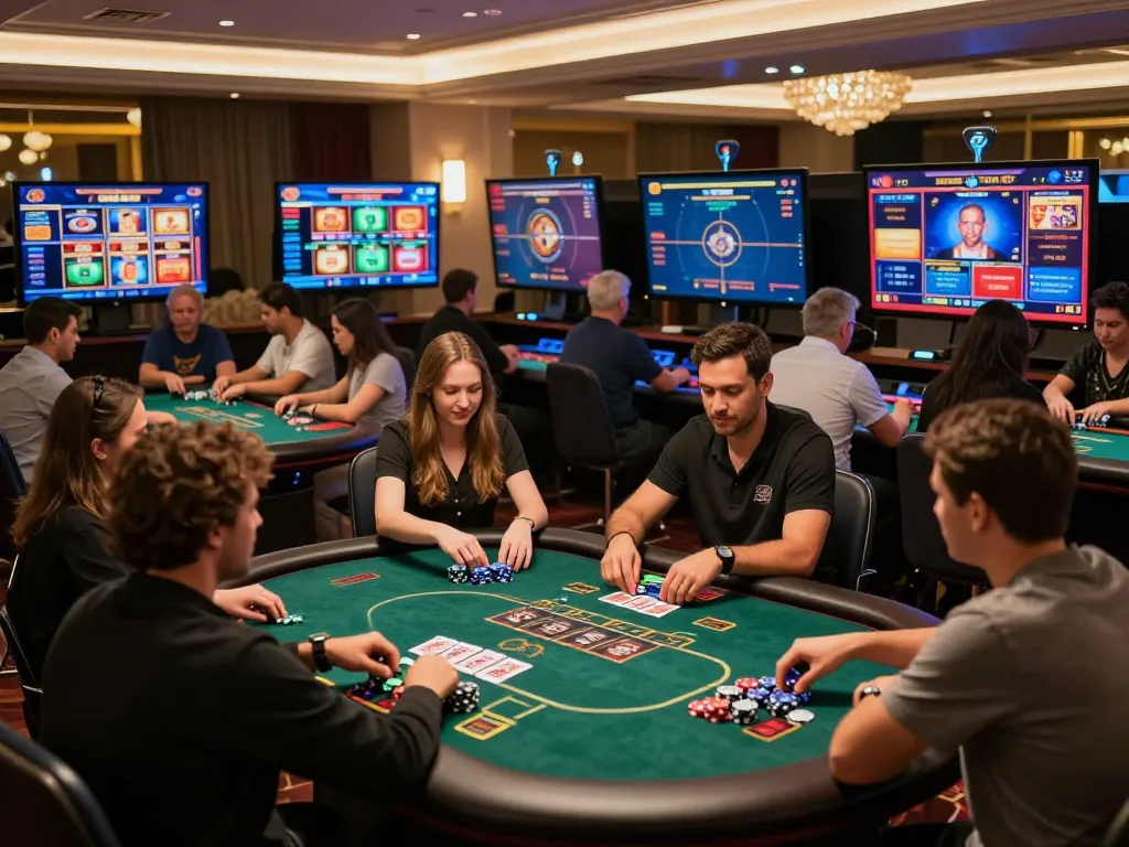 Nohu players enjoying high-stakes poker in an upscale online casino environment.