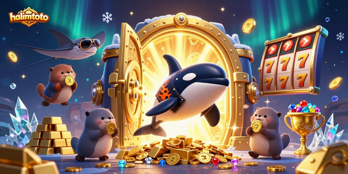 Engage with halimtoto's thrilling slots scene featuring an orca biker, stingray aviator, and otter family.