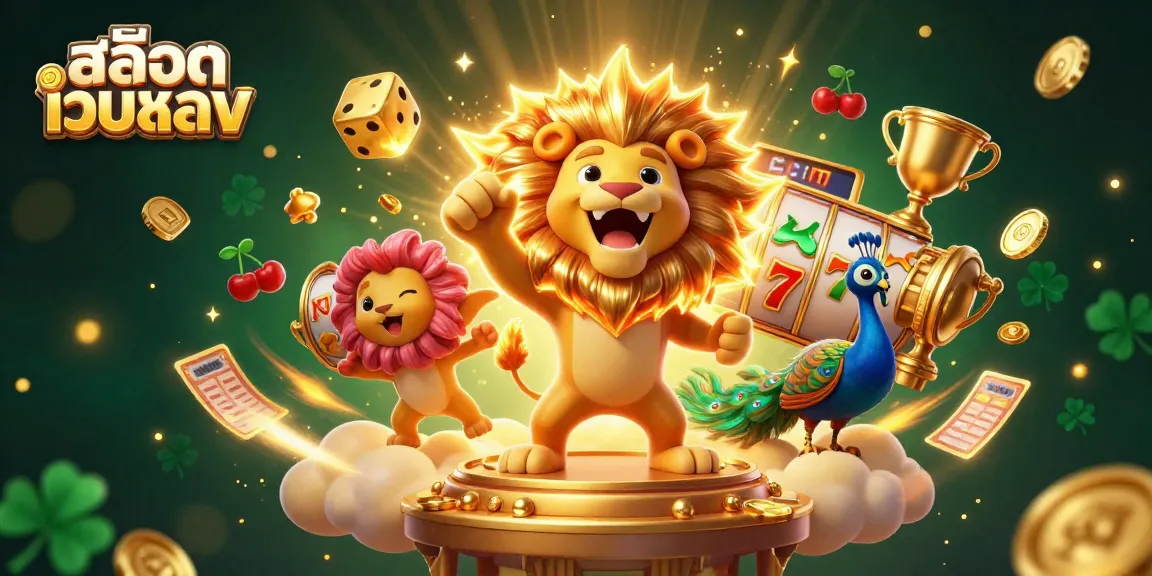 Spin to win at สล็อตเว็บตรง with this vibrant 3D casino illustration showcasing golden jackpots and exciting slot elements.