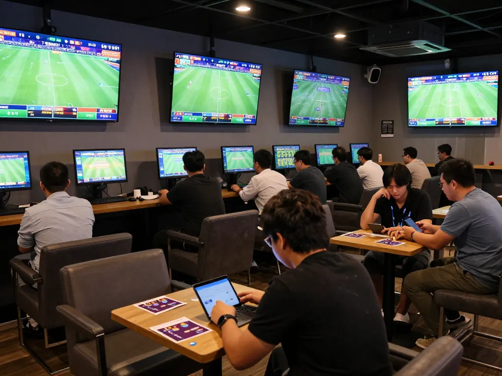 KÈO TRỰC TUYẾN odds displayed in a modern sports betting lounge filled with enthusiastic fans.