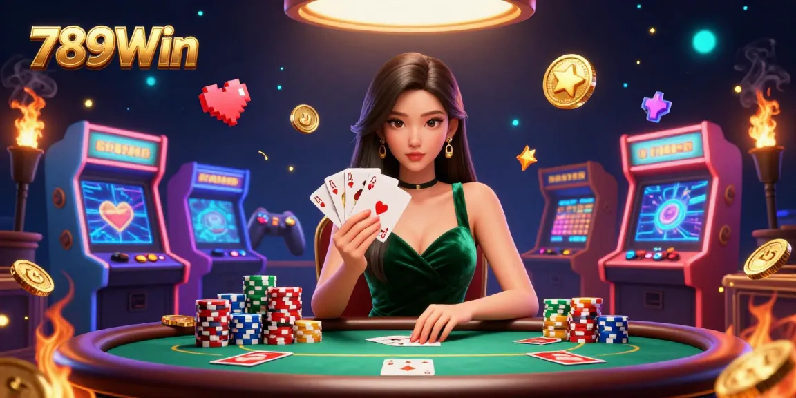 Engage with vibrant casino action at 789Win featuring a strategic poker player in a lively atmosphere.