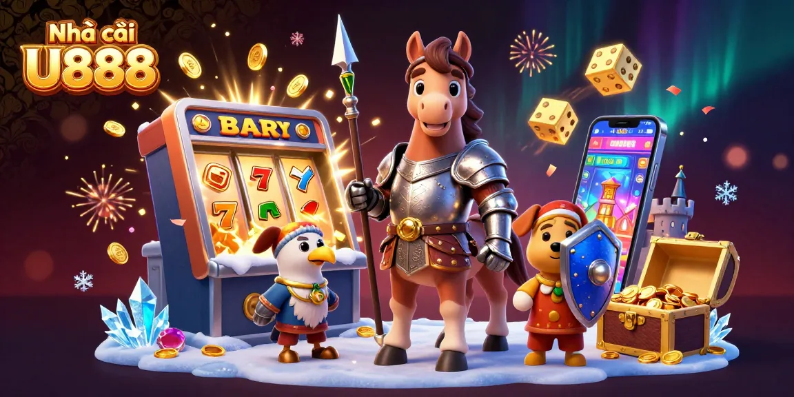 Engage in thrilling adventures at Nhà cái U888 with a vibrant scene of jackpots and a knight theme.