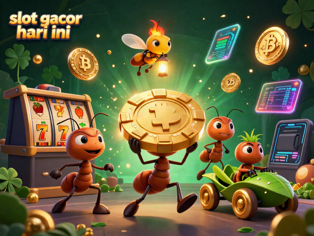 Visualisasi semut berjaga dan pengemudi rumput saat mengangkut chip poker emas untuk slot gacor hari ini.