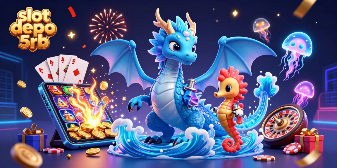 Play slot depo 5rb with the vibrant dragon and seahorse in a dynamic casino scene.