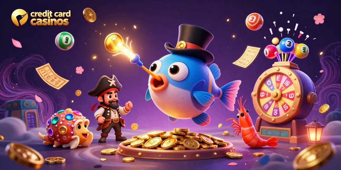 Engage with the thrill of credit card casinos through a dynamic underwater scene featuring vibrant characters.