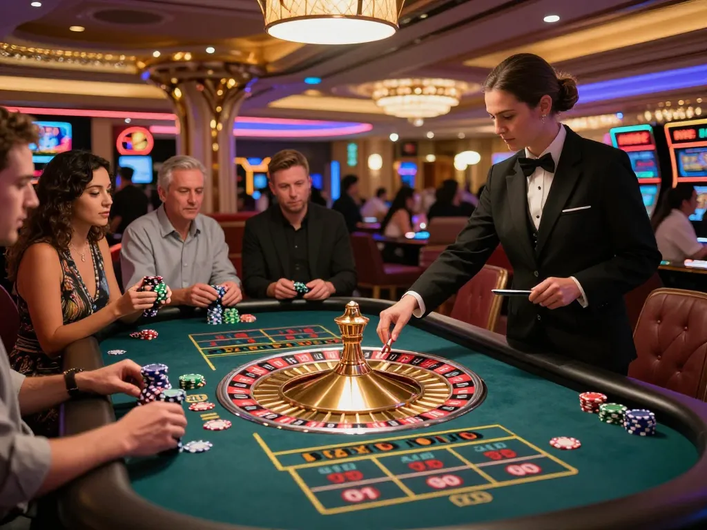 Players betting on roulette table in lively casino atmosphere at 11-hd, showcasing excitement and strategy.