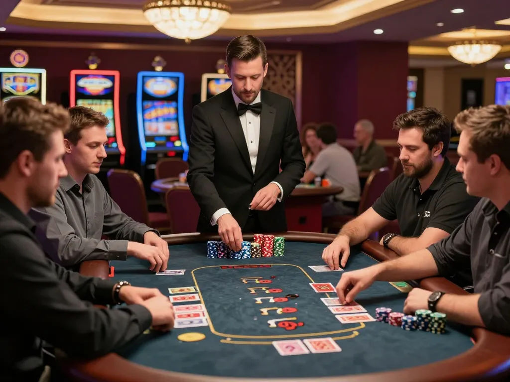 Players at a vk88 blackjack table making strategic bets and enjoying the high-stakes atmosphere