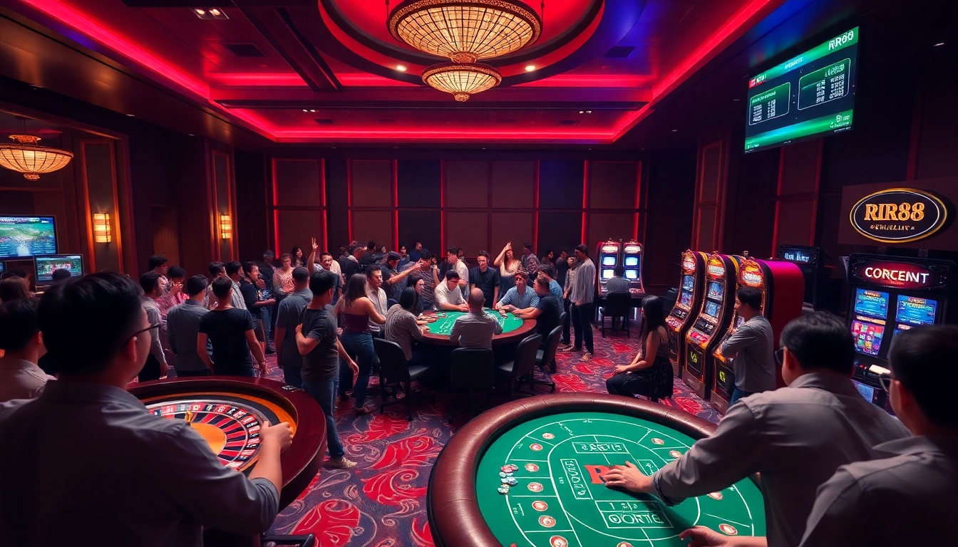 Exciting gameplay at https://urr88.com/ showcasing a vibrant casino atmosphere with roulette and poker.