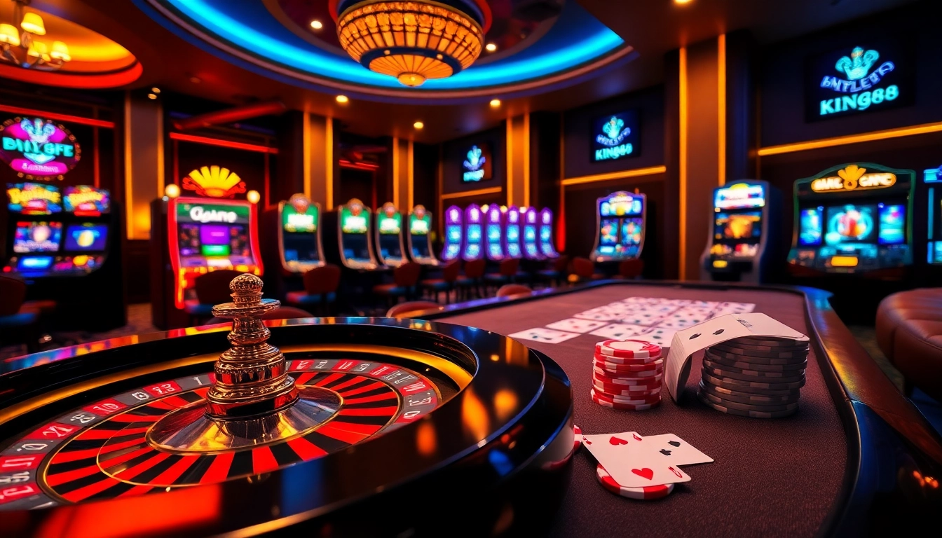 Engaging gameplay at king88 com with vibrant casino tables and illuminated slot machines.