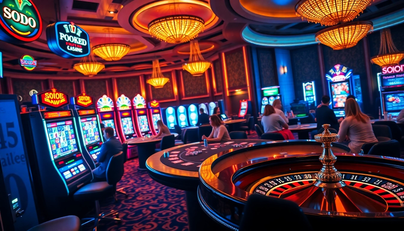 SODO casino scene with exciting games, poker tables, and vibrant lighting.