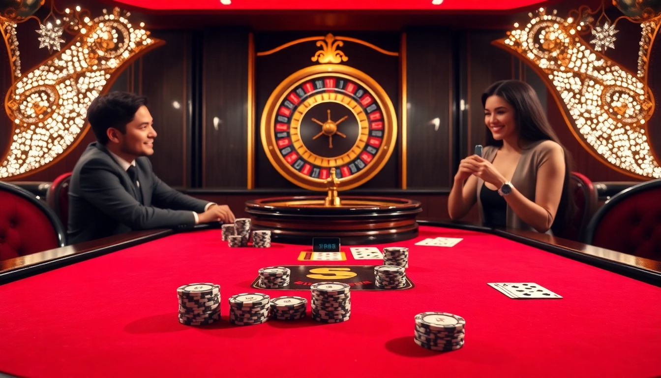 Players enjoying the excitement of rr88 gratis at a sophisticated casino table with vibrant chips.